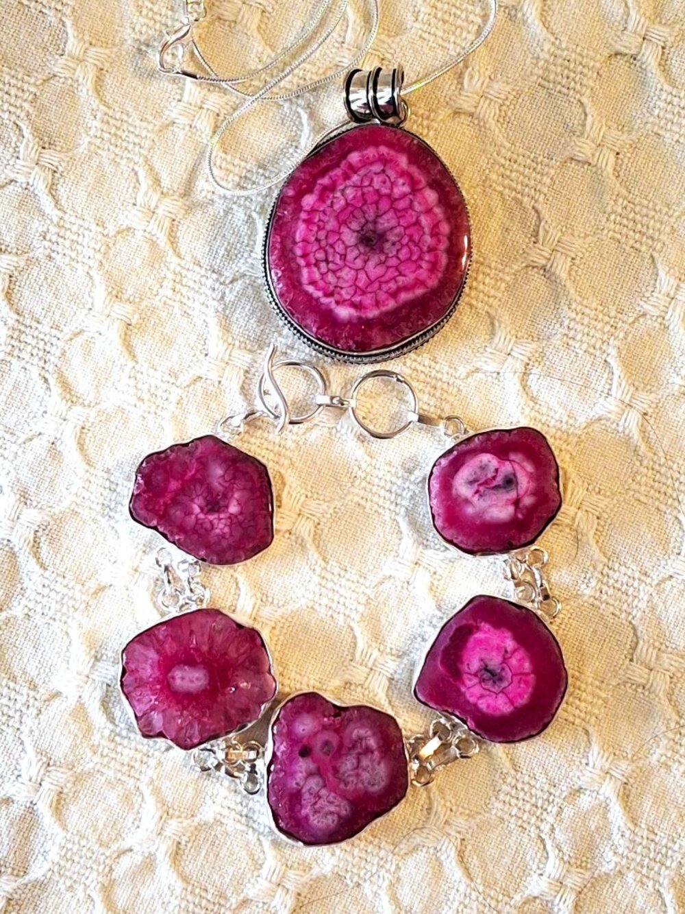 Stunning Statemen tGenuine Stone Solar Quartz Necklace & Bracelet Handmade NWOT